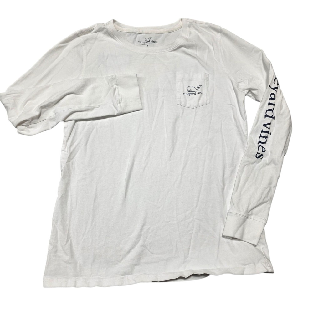 Vineyard Vines Long Sleeve Pocket T-Shirt Womens Small White Cotton Whale Logo